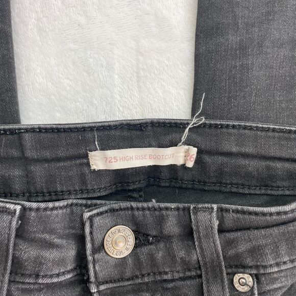 Levi's 725 High Rise Bootcut Jeans Women's 26 Black Dark Wash Western Flare VTG - Picture 2 of 3